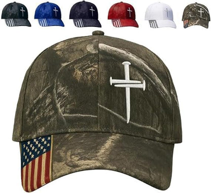 Christian Hats for Men, Three Nails Cross Embroidered Faith Baseball Cap - color: Camouflage