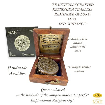 Handmade Religious Brass Compass Gift with Engraved & Embossed Faith Messages – Inspirational Christian Religious Gift Keepsake for Baptism, Confirmation, Christening, First Communion or Christmas - style: For I Know – Edition 2