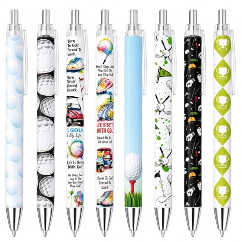 8PC Golf Golfing Pens Black Gel Ink For Themed Party Decorations Tournament Prizes Decorative Stationery Office Supplies Desk Accessories Set Souvenirs Gifts With Funny Cool Sayings For Men Coworkers - style: Golf