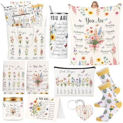 10 Pcs Christian Gifts for Women, Inspirational Religious Care Package for Mom Friend Sister, Lavender Spa Gift Basket with Bible Verse Blanket Tumbler Tote Bag, Get Well Birthday Box - style: Christian Floral