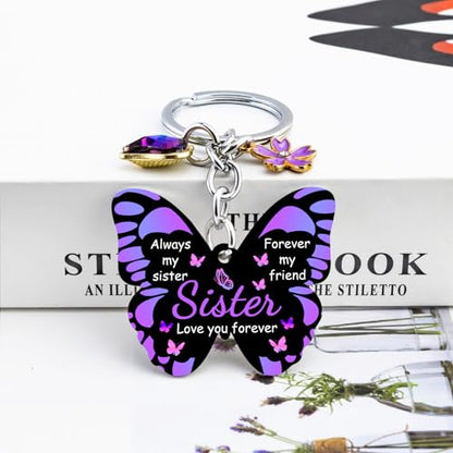 OEHEDOU Butterfly Gifts Keychain For Women Men Family Members Memorial Gift - color: Black and Purple