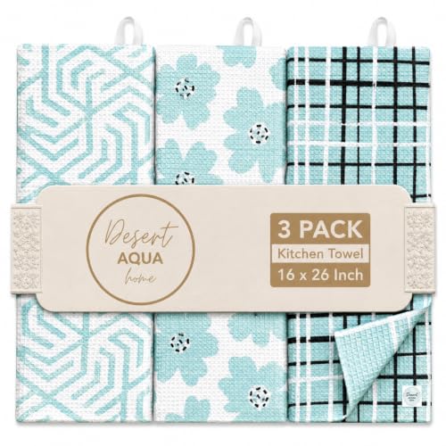 Kitchen Towels, Dish Towels for Kitchen, 3 Pc Kitchen Towel Set - color: Aqua