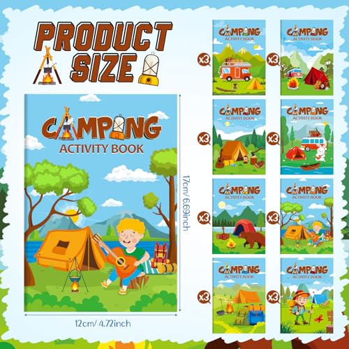 Kosiz 24 Pcs Camping Party Favors Activity Books Bulk, Mini Camping Birthday Party Supplies for Goodie Bag Stuffers, Nature Theme Coloring Booklets with Mazes Puzzles for Classroom Rewards & Pinata - style: Camping
