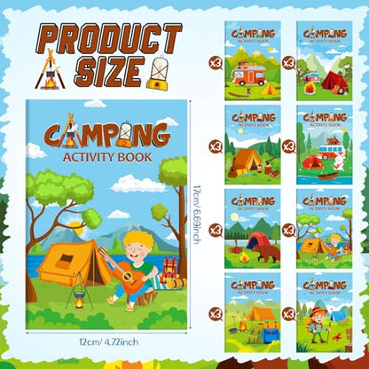 Kosiz 24 Pcs Camping Party Favors Activity Books Bulk, Mini Camping Birthday Party Supplies for Goodie Bag Stuffers, Nature Theme Coloring Booklets with Mazes Puzzles for Classroom Rewards & Pinata - style: Camping