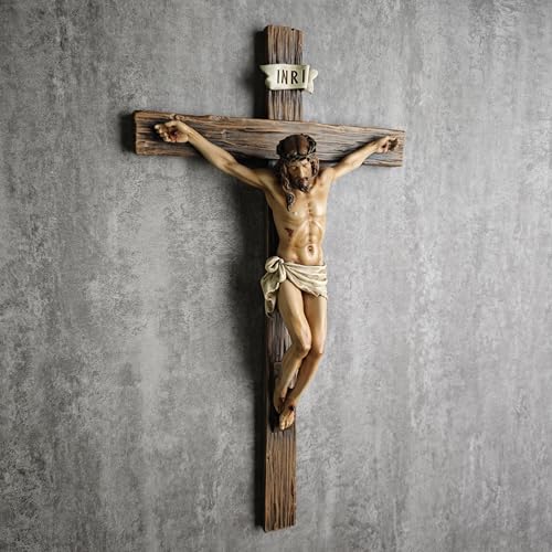 BC Catholic Crucifix Wall Cross, 14"H Jesus Statue Cross for Wall - size: 14"L x 7.7"W