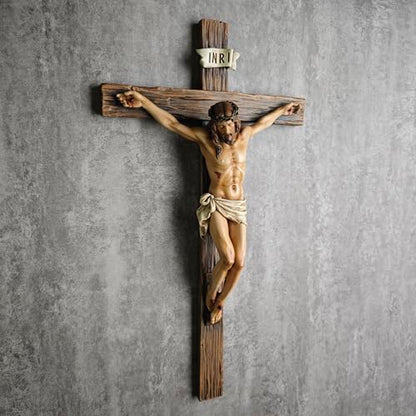 BC Catholic Crucifix Wall Cross, 14"H Jesus Statue Cross for Wall - size: 14"L x 7.7"W