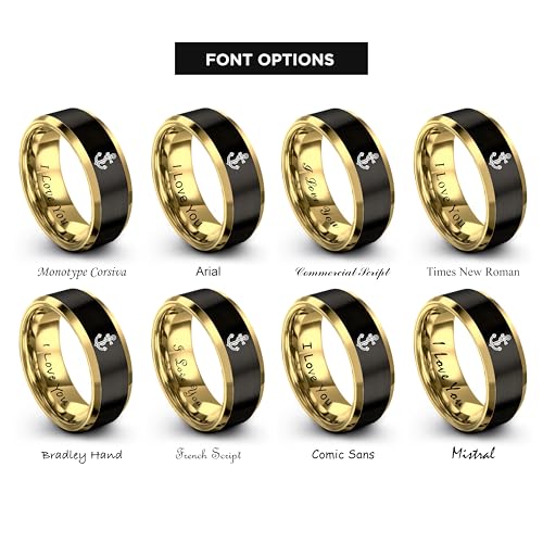 Gift for Nautical Fan - Anchor With Rope Ring - Men Women - Tungsten - Flat Dome Bevel - Band - Yellow Gold Black Silver Blue - Anniversary Wedding - 8mm - Brushed Polished - Personalized Custom Engra - color: 10 - Yellow Gold Black Tungsten