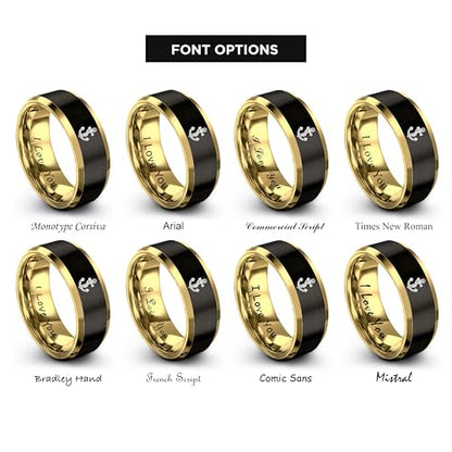 Gift for Nautical Fan - Anchor With Rope Ring - Men Women - Tungsten - Flat Dome Bevel - Band - Yellow Gold Black Silver Blue - Anniversary Wedding - 8mm - Brushed Polished - Personalized Custom Engra - color: 10 - Yellow Gold Black Tungsten