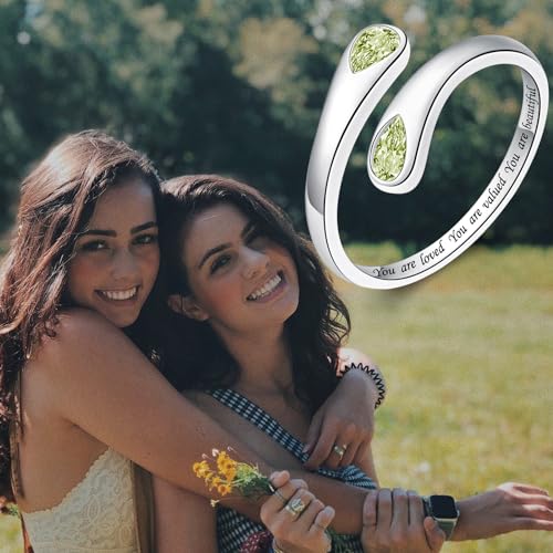 Jinlou Thumb Rings for Women - 925 Sterling Silver Birthstone Open Teardrop Encouragement Adjustable Ring Women Gifts for Teens Mom Birthday Mother's Day St Patricks Day - color: August, style: Beautiful you can do amazing things
