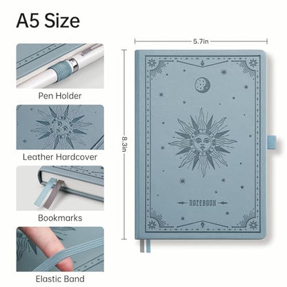 EMSHOI Lined Journal Notebook, 192 Numbered Pages, A5 Size (5.7'' x 8.3'') - color: Gray Blue, style: Ruled