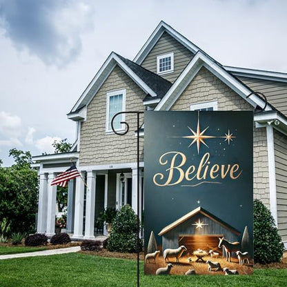 BlissYard Christmas Nativity Scene Garden Flag 12x18 Inch Polyester - color: Starry Night Stable