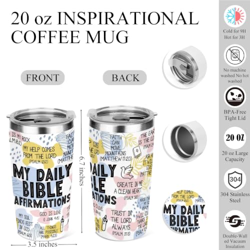 Daily Affirmations for Women Bible Verse Tumbler Inspirational Christian Gifts for Women Girls Sister Coworker Mental Health Birthday Christmas Graduation, 20 oz Insulated Coffee Tumbler Travel Cup - color: Bible 0849