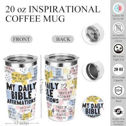 Daily Affirmations for Women Bible Verse Tumbler Inspirational Christian Gifts for Women Girls Sister Coworker Mental Health Birthday Christmas Graduation, 20 oz Insulated Coffee Tumbler Travel Cup - color: Bible 0849