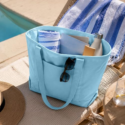 DALIX 20" Solid Color Cotton Canvas Shopping Tote Bag in Light Blue - color: Light Blue