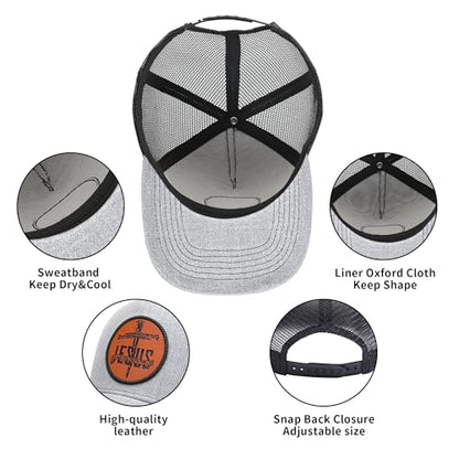 Trucker Hat Baseball Cap Christian Hats for Men Women Jesus Cross The Way The Truth Life Jesus Saves Hats - color: Grey