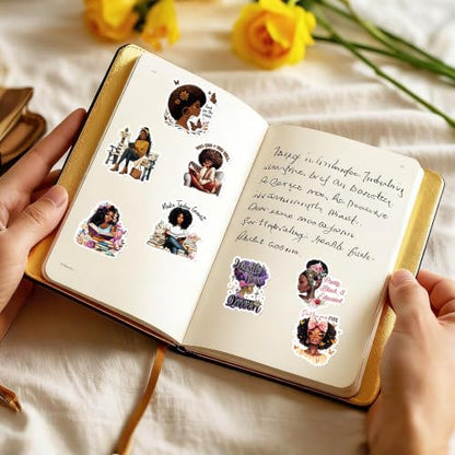 Black Girl Bookish Stickers - 50 Pcs Aesthetic Gift for Adult Women - color: Brown Bookish