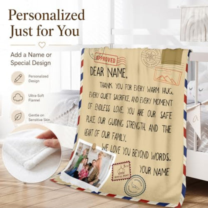 Custom Blanket with Photo for Women, Soft Flannel Throw for Mom Grandma - color: Brown