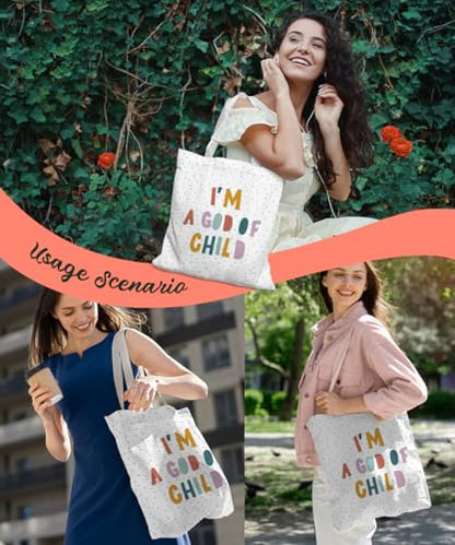 Christian Inspirational Verse Canvas Tote Bag for Women Teens Teen Girls,Grocery Reusable Shopping Bags - color: I'm a God of Child