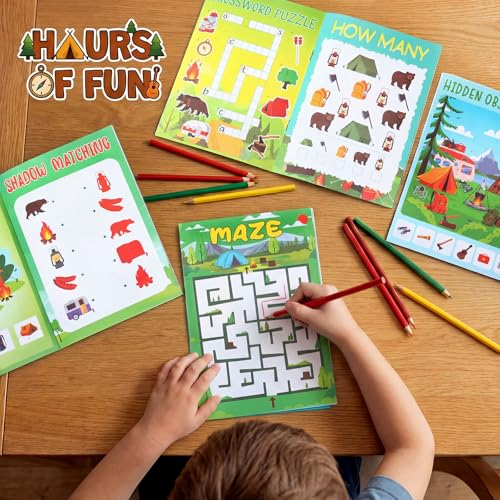 Kosiz 24 Pcs Camping Party Favors Activity Books Bulk, Mini Camping Birthday Party Supplies for Goodie Bag Stuffers, Nature Theme Coloring Booklets with Mazes Puzzles for Classroom Rewards & Pinata - style: Camping