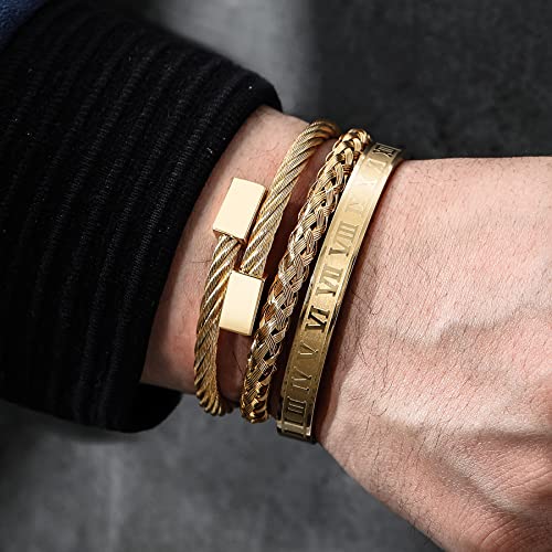 WFYOU Stainless Steel Bracelets for Men Gold Cuff Bracelet Birthday Gifts - color: Gold 4
