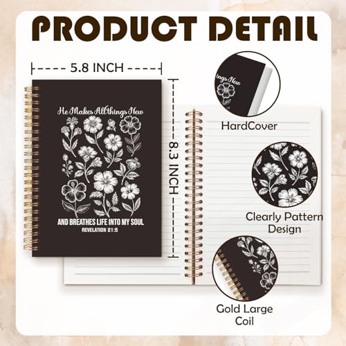 Boho Black Floral Christian Prayer Notebook Journal, Christian Gifts, Religious Bible Verse Spiral Hardcover Notebook Journal for Study Office Work, 5.5x8.3 Inch - color: Black Flowers & Bible