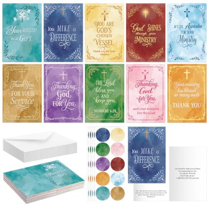 Affrolling 50 Pack Christian Ministry Appreciation Cards Bulk with Envelope - style: Ministry Watercolor Style