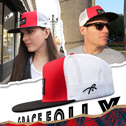 Grace Folly Trucker Hat for Men & Women. Snapback Mesh Caps - color: Red & Black