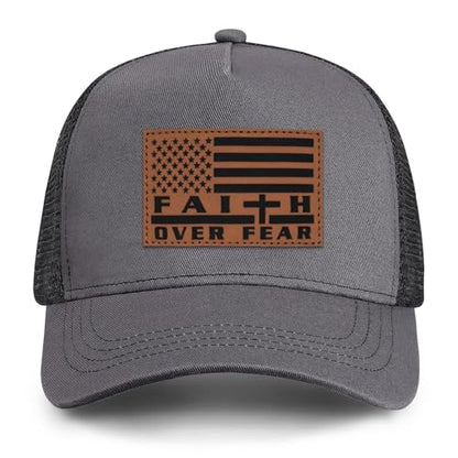 Jesus Hat Christian Gifts for Men American Flag Hats Faith Over Fear Hat Fathers Day Christmas Birthday Gifts for Friend - color: Grey