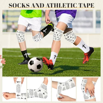 TrelaCo 2 Sets Cross Grip Socks with 2 Pcs Christian Athletic Tape Jesus Soccer Grip Socks Cotton Sports Athletic Tape Serrated Edges for Easter Gifts Football Baseball(Black White,Philippians 4:13) - color: Philippians 4:13