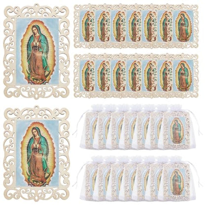 ORIGACH 30 PCS Our Lady of Guadalupe Wooden Picture Frames with Organza Gift Bags & Hemp Rope, Virgen De Guadalupe Picture Frames for First Communion, Christening, Catholic Gifts, Rectangle, 6.7×4.5 Inch