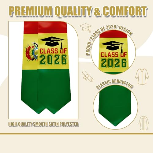 National Flag Graduation Stole Sash - 72" Long Unisex Honors Stole for Students - color: Bolivia