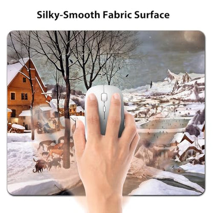 9.5"x 7.9" Mouse Pad (Hunters in the Snow), Non-Slip Mat for Desk, Smooth Surface for Gaming & Office Work, Winter Serenity Print by Pieter Bruegel,‌ Skaters and a Snow-Covered Village‌ - color: Custom Designs Art 024