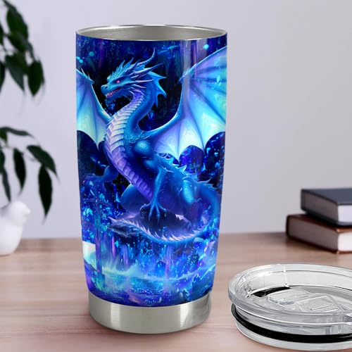 SANDJEST Dragon Tumbler 20oz Stainless Steel Insulated Coffee Travel Mug Cup Dragon Gifts for Birthday Christmas Gift for Men Boy - color: Dragon