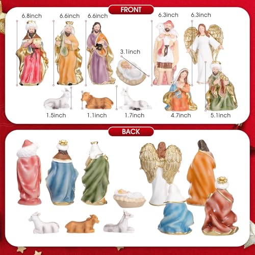 Cinnvoice 11 Pcs Christmas Nativity Gift Set Resin Nativity Scene Figurine Set 7 Holy Family Statue for Indoor Decoration Jesus Manger Sculpted Religious Gift for Xmas Family Home Tabletop