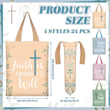 Shinylin 24 Pcs Christian Tote Bags for Women Bible Verse Canvas 4 Colors