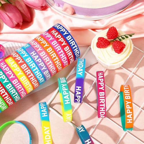 JUNEBRUSHS 42pcs Happy Birthday Silicone Bracelets Classroom Reward Gifts - style: Happy Birthday Style