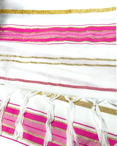 Tallit Prayer Shawl 72"x 22" with Bag & Pre-Attached Tzitzits For Men & Women, Tallit Torah-Inspired Design - color: Pink