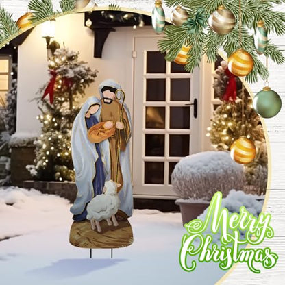 Reallnaive Metal Christmas Outdoor Nativity Scene for Yard with Stake 30 Inch Large Christmas Nativity Set with Baby Jesus Mary and Joseph Outside Waterproof Religious Yard Lawn Signs for Garden Lawns - style: Classical