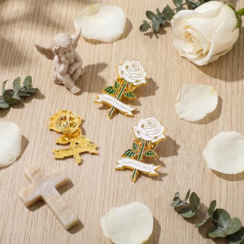 Misdary Funeral Favors Guest Memorial Rose Pin - color: White