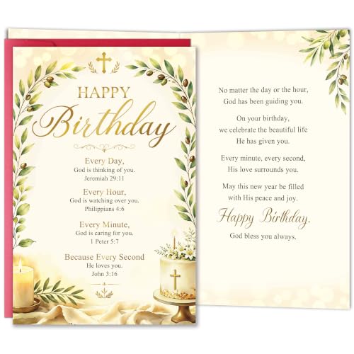 Religious Birthday Card with Bible Verses, Christian Birthday Card for Women Men, Faith Based Happy Bday Greeting Cards Gift - color: Christian Bday