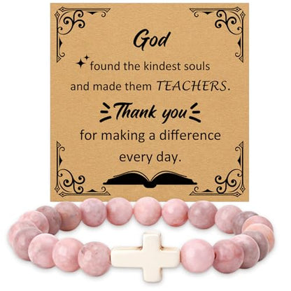 Aelciyue Teacher Appreciation Gifts for Women Thank You Birthday Xmas Valentines Day Gifts for Teachers Bracelets for Women - style: Cross