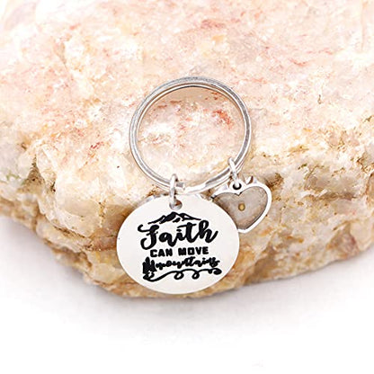 Uloveido Stainless Steel Faith Cross Keychain & Jesus Loves Me Christian Keyring Mustard Seed Charms Religious Jewelry - style: Faith Can Move-heart