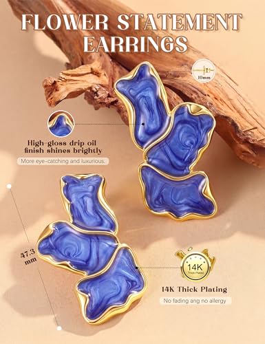 S925 Sterling Silver Flower Statement Earrings For Women Trendy - color: blue