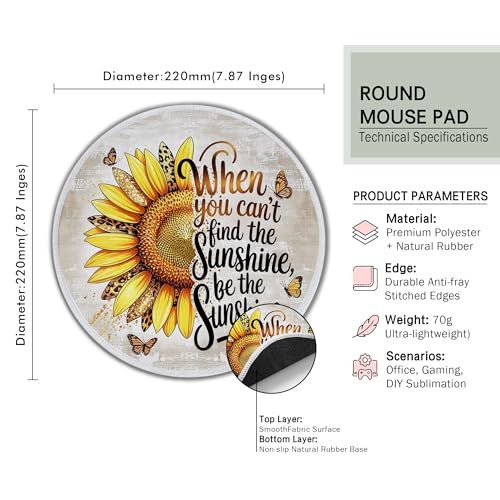 Sunflower Floral Inspirational Small Round Mouse Pad 8.6x8.6in - color: Sunflower Mouse Pad
