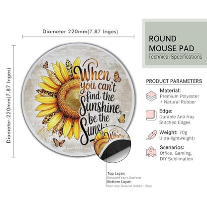 Sunflower Floral Inspirational Small Round Mouse Pad 8.6x8.6in - color: Sunflower Mouse Pad