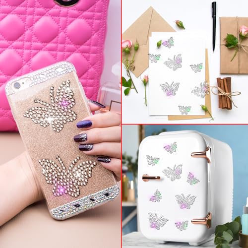 Epakh 84 Pcs Silver Butterfly Stickers Glitter Bling Rhinestone Sticker - color: Silver, size: Butterfly