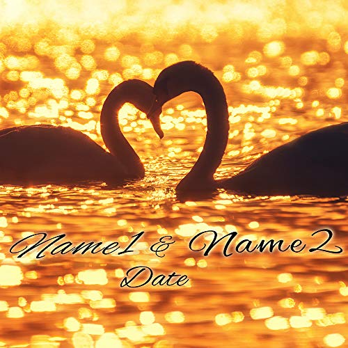 Swan Couple with Heart Photo Prints Artwork with Couple's Names,Date or Message on,Perfect Love Gift for Anniversary,Wedding.14x11 inches D-Mats UNFRAMED - color: Silhouette of Swan, size: 11x14"