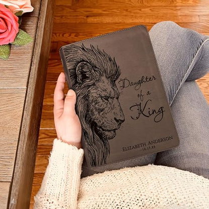 STARKENBURG COMPANY Personalized ESV Journaling Bible, Daughter of a King Lion Design, Custom Engraved Name, Christian Gift, Baptism Gift, Bible Gift for Her