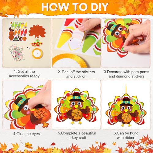 Funrous 48 Sets Thanksgiving Turkey Crafts Kit Fall DIY Hanging Ornaments - style: Turkey