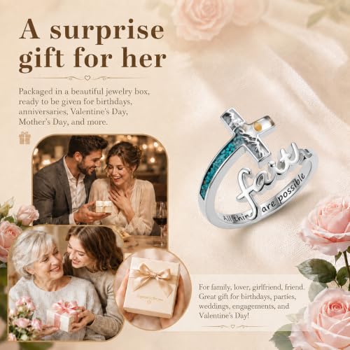 Cross Rings 925 Sterling Silver for Women Christian Religious Jewelry Faith Gifts for Mom Wife Girlfriend Her - color: White-8